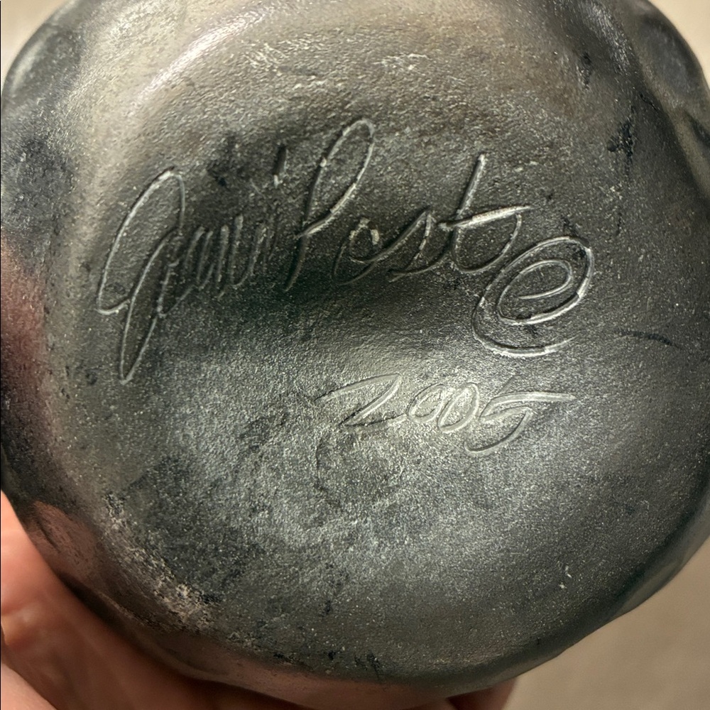 Black Pottery Textured Vase Signed/Dated 2005 Black Perfect Dimpled Flawless